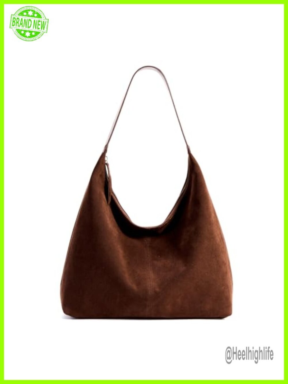 Slouchy Tote Bag Faux Suede Leather Crescent Hobo Zipper Casual